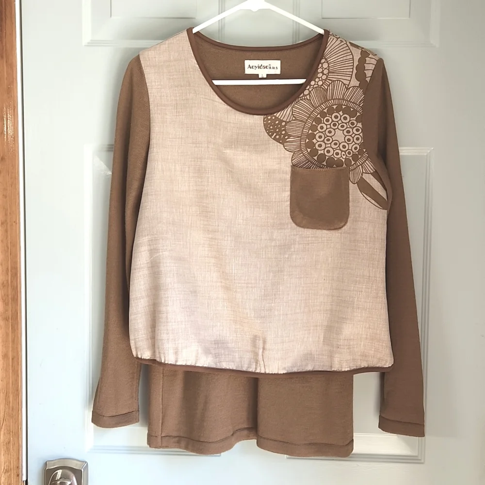 Aoyidao, Women's L Medium Brown Jerse Sleeves, Linen Fabric w Design Front/Back - Picture 1 of 8